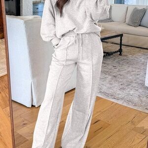 Trendy Boutique Light Gray Wide Leg Pants & Top Sm, Med, XL